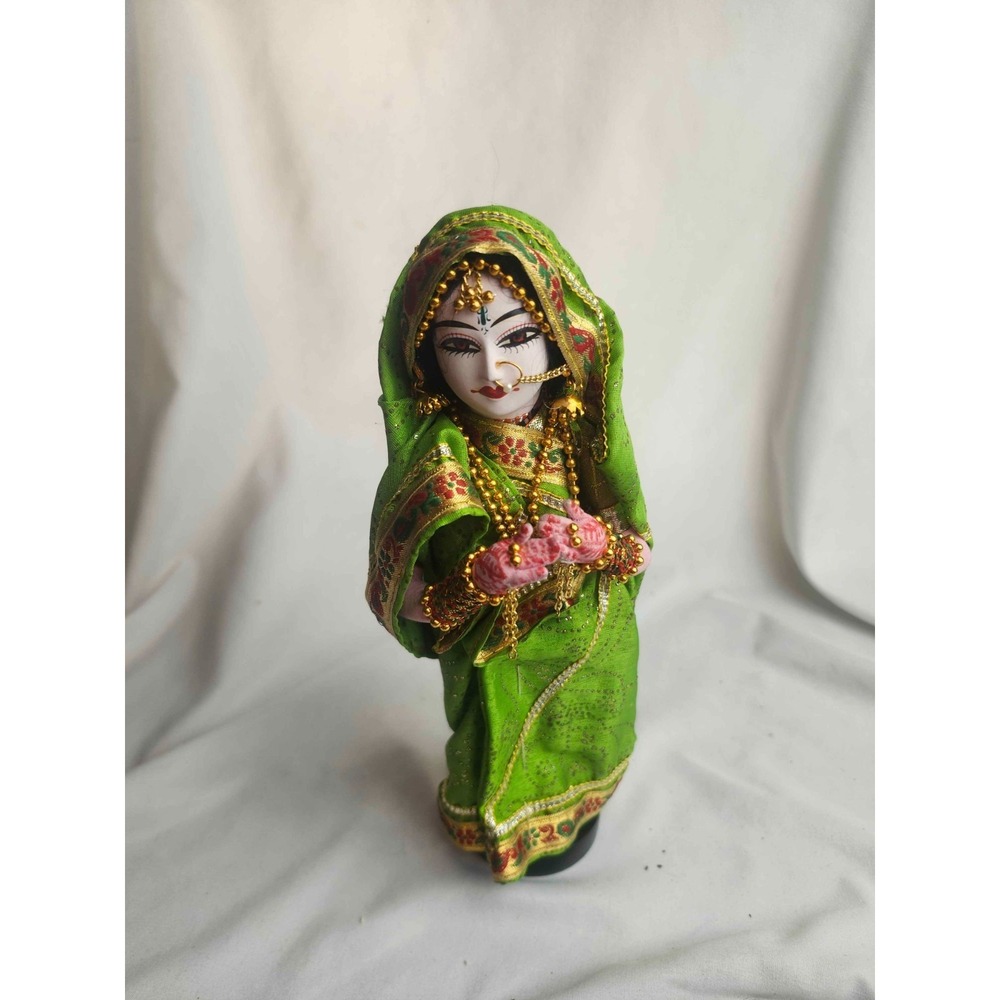 Vintage Indian Bridal Doll Green Saree Handcrafted Artisan Folk Art Collectible
